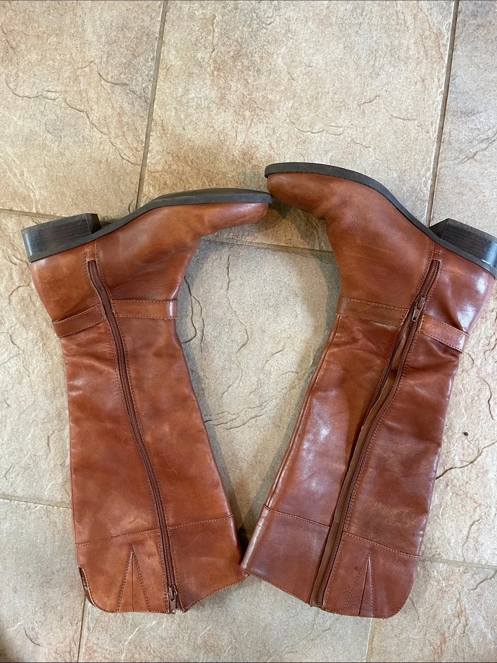 INC International Concepts Women's Tall Cognac Buckle Riding Boots leather